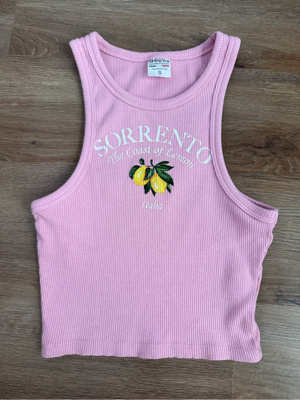 Pink Ribbed Sorrento Tank Top with Lemon Graphic
